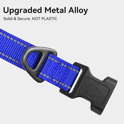 Joytale Reflective Dog Collar, Soft Neoprene Padded, Metal D-Ring, Nylon Pet Collar Adjustable for Puppy and Small Dogs, Navy Blue, XS