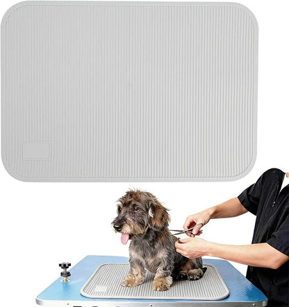 Dog Grooming Table Mat Pad Non Slip，Silicone Durable Premium Non-Slip Dog Bath Mat，Slip Mat - Bathing Mat for Pets，22.45inchX15.75inch (Grey)