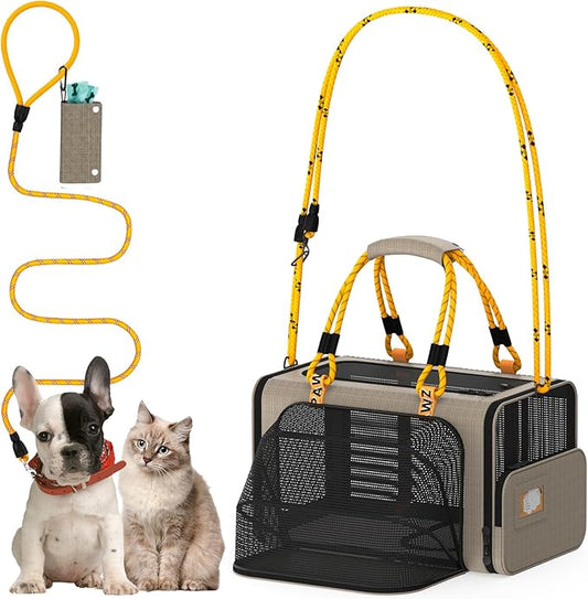 PAWZIDEA Expandable Pet Carrier TSA Airline Approved, 18″×11″×11″ Soft-Sided Top-Load Carriers for Small Dog & 2 Cats Under Seat, Collapsible Puppy & Animal Travel Bag Up to 18lbs, ID Card, Chew-Proof
