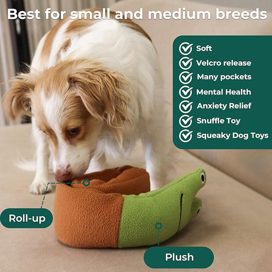 Snuffle Dogs Toys Plush Stuffed Puppy Toy with Squeaky Treat Hide for Large, Medium, Small Dogs and Puppies Slow Feeder, Machine Washable, Pet Supplies Toys for Dogs to Keep Them Busy Snail