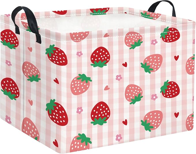Rectangular Kids Storage Basket Boys for Home Kitchen Girls Cute Storage Bin Organizer Shelf Book Room Decor(Stawberry)