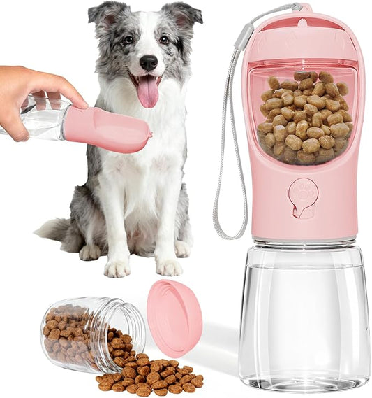 Dog Water Bottle, Portable Water Bottle with Food Container for Dogs Cat Pet Hiking Walking Travel Camping, Leak-Proof Dog Water Bowl Dispenser with Feeder Function Puppy Essentials
