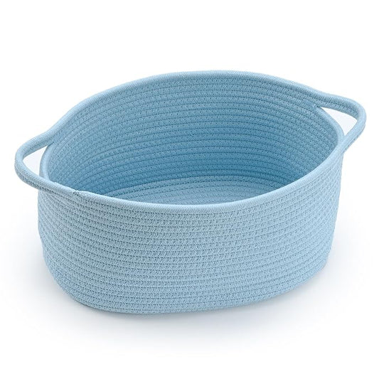 Baby Blue Cute Woven Storage Basket with Handle, Baskets for Gifts Empty, Gift Baskets for Valentines Day, Baby Shower, Burr, Raffle Fundraiser, Decorative Organizer Box for Baby Toy Pet