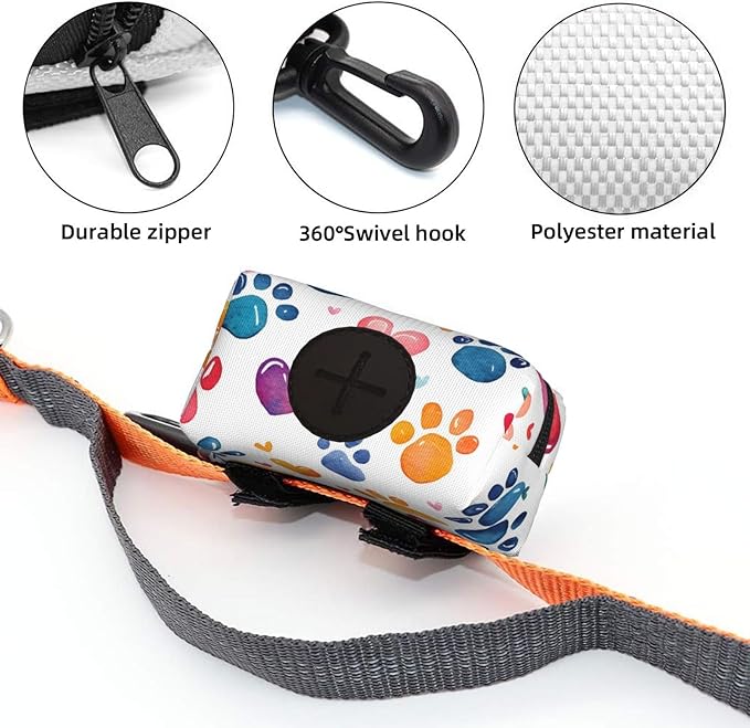 Dog Poop Bag Holder for Leashes - Lightweight Pet Waste Bags Dispenser Doggy Zippered Pouch for Puppy Walking Accessories(Cute Dog Paw)