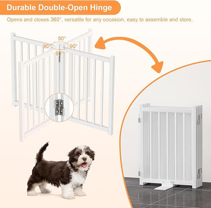 Snughome 2 Pack Short Dog Gate Indoor, 16" High Freestanding Small Dog Gates with Support Feet, Expand Up to 48’’ Wide Foldable Pet Gate for Doorway, 8 Panel Pet Door Pet Fence for Puppy, White