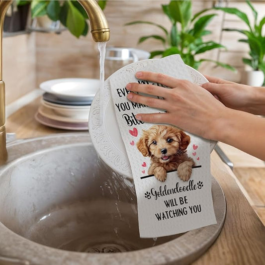 Goldendoodle Gifts Kitchen Towels, Funny Dog Tea Dish Towels for Kitchen Decorative, Goldendoodle Dog Lovers Gifts for Women, Every Meal You Make Every Bite You Take Hand Towel, 16x24 Inch