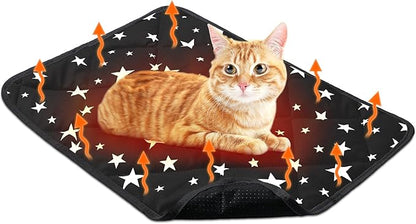 Self Warming Cat Bed Self Heating Dog Mat Star Pattern Warm Thermal Pet Pad Reflects Body Heat Washable Soft Puppy Crate Pad Anti Slip Kennel Mat for Pets(Black,18'' L X 24'' W X 0.4'' Th)
