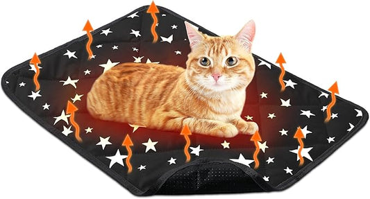 Self Warming Cat Bed Self Heating Dog Mat Star Pattern Warm Thermal Pet Pad Reflects Body Heat Washable Soft Puppy Crate Pad Anti Slip Kennel Mat for Pets(Black,18'' L X 24'' W X 0.4'' Th)