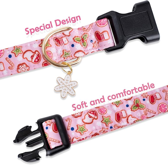 Faygarsle Pink Dog Collar - Christmas Design Pattern for Small, Medium & Large Dogs