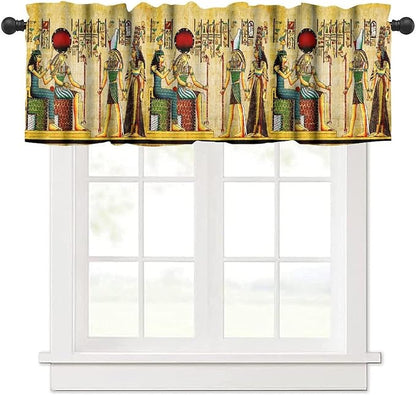 Vintage Ancient Egypt Curtains Valance, Egyptian Style Old Egypt Hieroglyphics Print African Pharaoh Theme Window Valance Curtain for Farmhouse Bedroom Living Room Kitchen 54x18inch