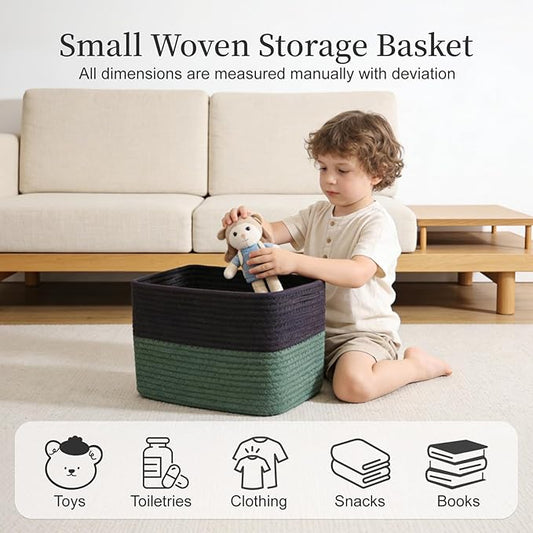 Hopegiver 3 Pack Rainbow Woven Storage Baskets for Shelves, 11x8x7 Inch Cotton Rope Decorative Organizer Bins for Blanket Clothes Book Baby Pet, Colorful Toy Basket for Nursery, Kids Room, Playroom