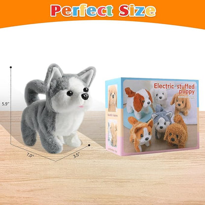 Plush Husky Toy Puppy Electronic Interactive Dog - Walking, Barking, Tail Wagging, Stretching Companion Animal for Kids Toddlers
