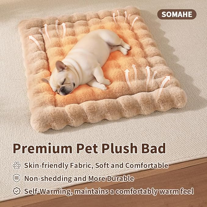 Cat & Dog Bed Mat, Soft Plush Faux Fur Kneading Pet Bed for 2 Cats or Small Dogs, Machine Washable Cat Sleeping Pad, Non-Slip Fluffy Pet Rug for Indoor Cats Kittens & Small Dogs,27x20 In Coffee