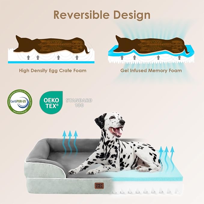 EHEYCIGA Orthopedic XL Dog Beds, Waterproof Memory Foam Dog Bed for Extra Large Dogs, Non-Slip Bottom and Egg-Crate Foam Big Pet Couch Bed with Washable Removable Cover, Greyish Green