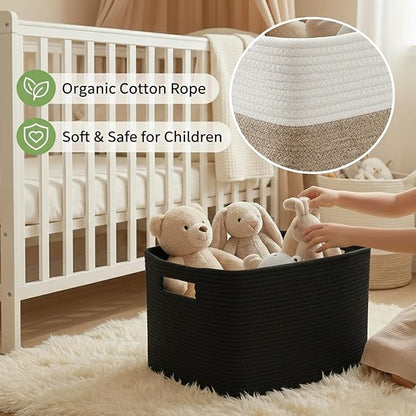 Woven Blanket Basket,96L Large Storage Bin for Blankets Toys Clothes,Decorative Rope Basket for Living Room Bedroom with Handles, Black