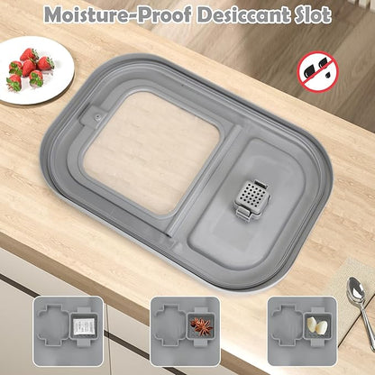 Dog Food Storage Container, 20Lbs Large Collapsible Pet Cat Food Container with Airtight Lids Wheels Handle Scoop Measuring Cup Small Container, Rice Kitchen Dry Food Storage Dispenser Bin (Grey)
