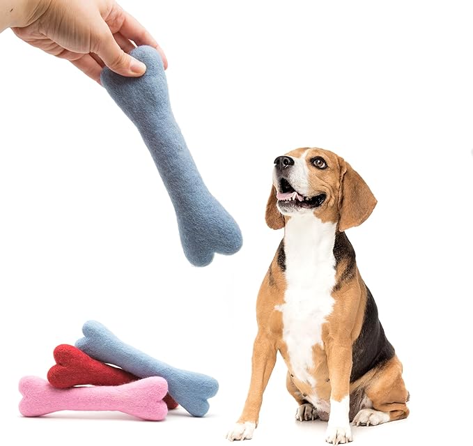 Glaciart One Felted Wool Dog Chew Bone (3 Pcs)| Durable for Puppy Chew for Teething & Dog Teeth Cleaning | Pet Toys Fetch Games & for Anxiety/Boredom | Great for Small or Medium