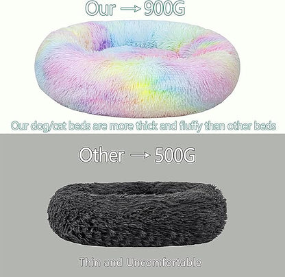 Calming Dog Bed for Small Dogs Cats, Kitty Puppy 23'' Round Anti-Anxiety Warm Fluffy Plush Faux Fur Bed, Soft Anti-Slip Donut Washable Small Pet Bed, Cozy Cat Puppy Bed, Fits up to 30 lbs Pets