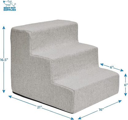 Best Pet Supplies Dog Stairs & Steps - Foam Steps for Small Dogs & Cats, Non-Slip Indoor Balanced Pet Step Support, Dog Ramp, No Assembly, Sand, 3-Step