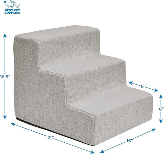 Best Pet Supplies Dog Stairs & Steps - Foam Steps for Small Dogs & Cats, Non-Slip Indoor Balanced Pet Step Support, Dog Ramp, No Assembly, Sand, 3-Step