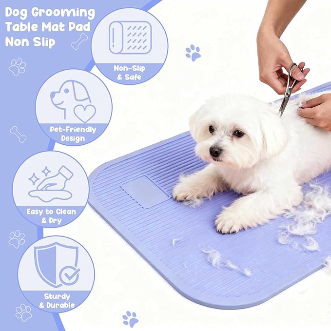 Dog Grooming Table Mat Pad Non Slip，Silicone Durable Premium Non-Slip Dog Bath Mat，Slip Mat - Bathing Mat for Pets，22.45inchX15.75inch (Blue)