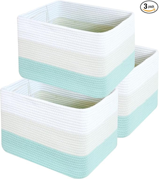 Hopegiver 3 Pack Rainbow Woven Storage Baskets for Shelves, 15x11x10 Inch Cotton Rope Decorative Organizer Bins for Blanket Clothes Book Baby Pet, Colorful Toy Basket for Nursery, Kids Room, Playroom
