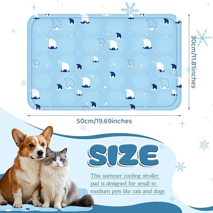 Nuanchu Dog Stroller Cooling Mat Waterproof Outdoor Pet Cooling Mat Washable Summer Cat Sleeping Blanket for Pet Stroller(11.81 x 19.69 Inches,Sky Blue Bear)