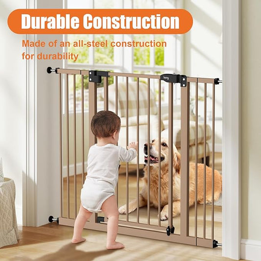 keny 29"-42.5" Baby Gate for Stairs, Auto Close Safety Dog Gate, Pressure Mounted Easy Walk Through Pet Gate for Doorways, Durable Stair Gate, 30" Tall, Brown