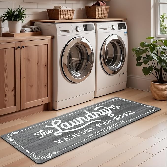Pauwer Laundry Room Rug Runner 20"x60" Waterproof Rubber Laundry Mat Non Slip Kitchen Mats for Floor Washable Floor Mat Runner Rug for Farmhouse Mudroom Washroom Bathroom Decor