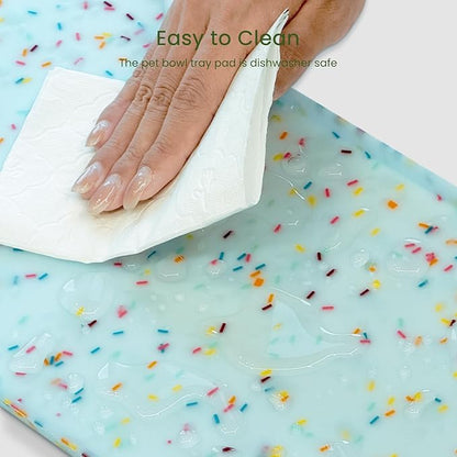 Dog Food Mat Anti-Slip Silicone Dog Bowl Mat Thicker Pet Placemat Waterproof Cat Feeder Pad with Raised Edge Puppy Kitten Feeding Mats Suitable Small Medium-Sized Dogs Cats Eating Tray