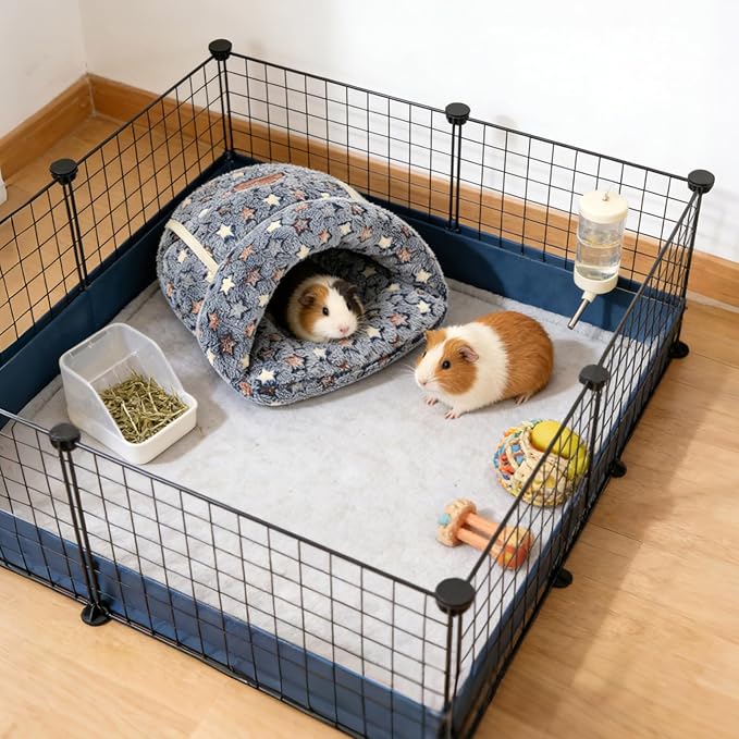 YUEPET Guinea Pig Bed Cuddle Cave Warm Fleece Cozy House Bedding Sleeping Cushion Cage Nest for Small Animal Squirrel Chinchilla Hedgehog Cage Accessories(Grey Star