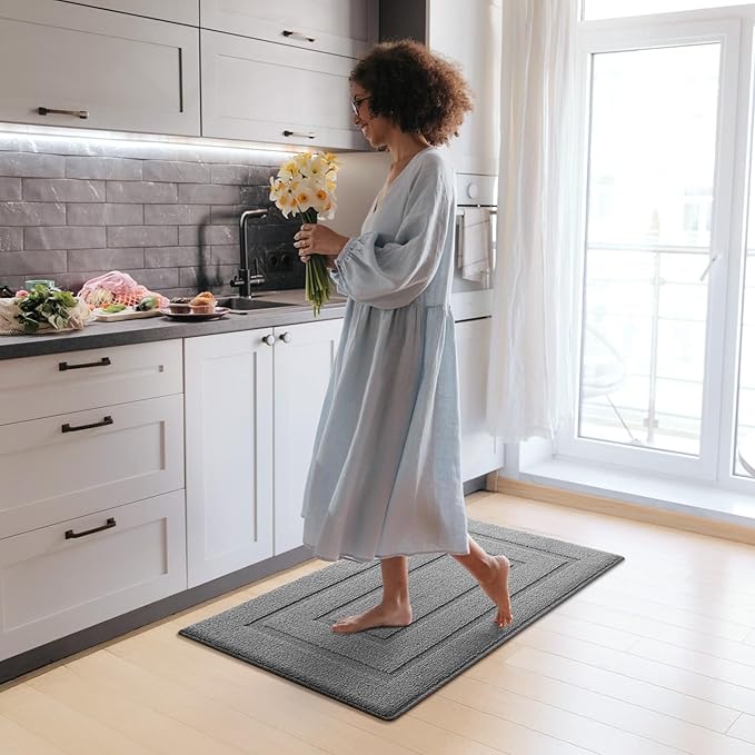 GRANNY SAYS Kitchen Mats for Floor, 32 x 20, Kitchen Rugs Non Slip Washable, Thick Floor mats for Kitchen, Laundry, Kitchen Carpet Non Skid, Grey