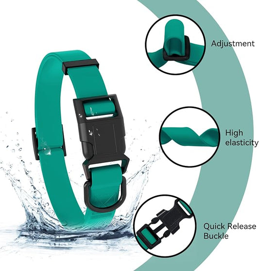 Waterproof Dog Collar, Easy to Clean Rubber Dog Collars with Quick Release Buckle Fits Small Medium or Large Dogs (Emerald Green, S < 9.5-14.1 inch)