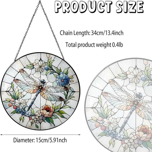 Dragonfly Sun Catcher 6.3‘’ Dragonfly Gifts for Women Stained Glass Window Hanging Sun Catchers Indoor Window Wall Decor Handmade SunCatcher Decoration for Garden Home Housewarming Gifts