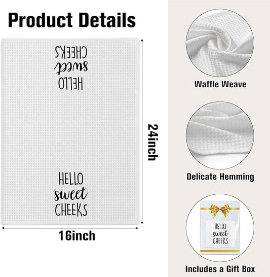 Hello Sweet Cheeks Hand Towel, Waffle Weave Microfiber Bathroom Towel, Funny Rustic Farmhouse Decor, Cute Guest Bathroom Accent