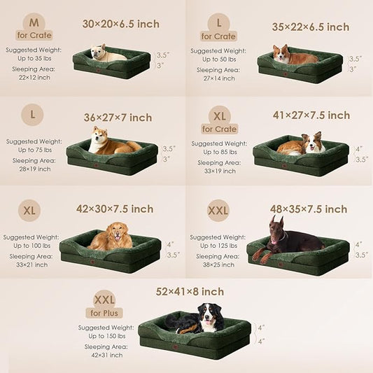 EHEYCIGA Orthopedic Dog Bed for Large Sized Dog, 41x27x7.5 Inch Large Memory Foam Dog Couch Bed with Sides, Waterproof Liner & Washable Removable Cover, Bolster Pet Sofa, Dark Green