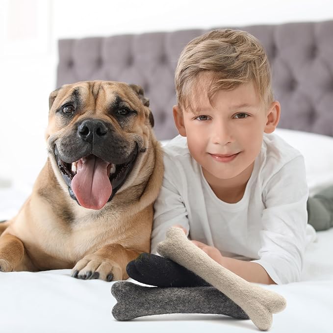 Glaciart One Felted Wool Dog Chew Bone (3 Pcs)| Durable for Puppy Chew for Teething & Dog Teeth Cleaning | Pet Toys Fetch Games & for Anxiety/Boredom | Great for Small or Medium