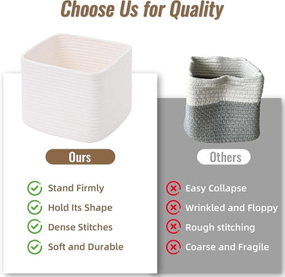 3 Pack Cube Storage Bin, 9”x9”x7” Cotton Rope Woven Baskets for Organizing Toys Clothes Towels, Square Gift Storage Baskets for Shelves, Nursery, Closet, Bathroom, Pantry (White)