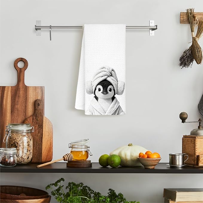 Funny Penguin Bathroom Hand Towels, Penguin Gifts for Women, Gifts for Animal Lovers, Black and White Animal Decorative Hand Towels for Bathroom Decor, 16x24 Inch