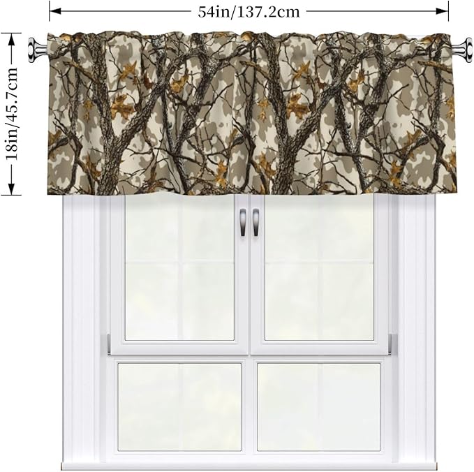 Worltoldb Camo Curtain Valance Short Rod Pocket Window Treatment for Living Room Bedroom Kitchen Bathroom 1 Panel 54" W x 18" L
