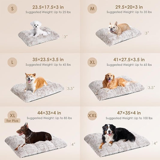 EHEYCIGA Fluffy Dog Crate Bed for Extra Large Dogs, Plush Faux Fur XLP Pad, Calming Anti Anxiety XL Plus Bed for Crate, Washable Soft Warm Dog Mat with Non-Slip Bottom, Brown