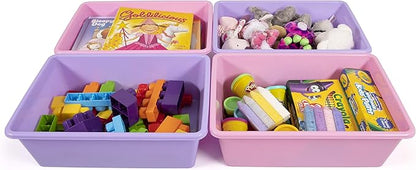 Humble Crew Toy Storage Bins for Kids, Set of 4, Pink/Purple, Large - Sturdy, Colorful Plastic Storage Bins for Classroom, Playroom, Nursery, and More - Premium Toddlers Toy Organizer Bins