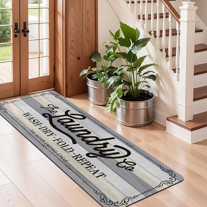 Pauwer Laundry Room Rug Runner 20"x60" Waterproof Rubber Laundry Mat Non Slip Kitchen Mats for Floor Washable Floor Mat Runner Rug for Farmhouse Mudroom Washroom Bathroom Decor