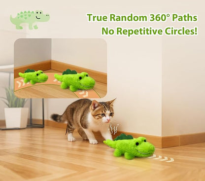 Interactive Cat Toys for Indoor Cats – Auto Moving Alligator with 360° Random Movement & Tail Wagging, Rechargeable Cat Exercise Toy with Catnip, Self-Play Fun for Bored Adult Cats-Plush