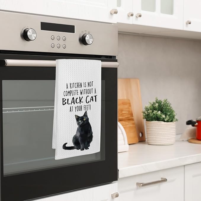 Funny Black Cat Kitchen Towels, Cat Lovers Gifts for Women, Funny Hand Towels for Bathroom Decor, A Kitchen is Not Complete Without A Blackcat Dishcloths Dish Towel forKitchen 16x24 Inches