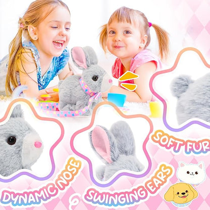 Tagitary Easter Plush Bunny Toy for Kids,Interactive Realistic Bunny with Sounds,Walking,Ears Wiggling,Twitch Mouth and Nose,Hopping Rabbit Toys Easter Basket Stuffers Birthday Gift for Toddlers