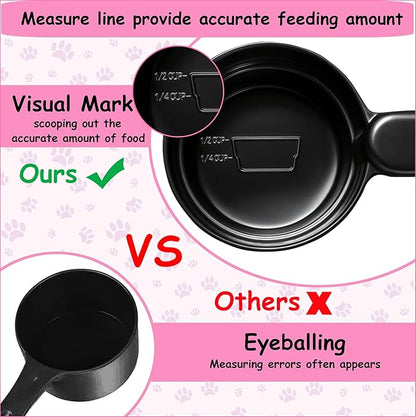 Dog Cat Food Scoop - Pet Food Scoop Dog Food Measuring Cup 1/2 1/4 Cup, Comfortable Long Handle for Easy to Scoop Food, Black 1/2 Cup