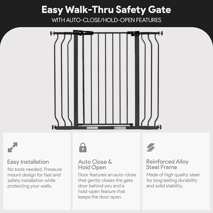 BalanceFrom Easy Walk-Thru Baby and Pet Safety Gate with Hold-Open and Auto-Close – Adjustable Steel Barrier for Stairs, Doorways, and Hallways, No Drilling Installation
