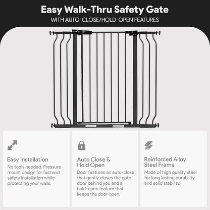 BalanceFrom Easy Walk-Thru Baby and Pet Safety Gate with Hold-Open and Auto-Close – Adjustable Steel Barrier for Stairs, Doorways, and Hallways, No Drilling Installation