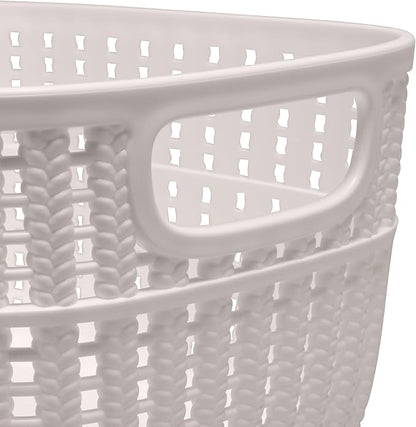 Simplify 4 Pack 2 Tone Sailor Knot Plastic Storage Tote | Decorative Basket | Closet Organization | De-clutter | Accessories | Toys | Bathroom Organization | Small | Ivory